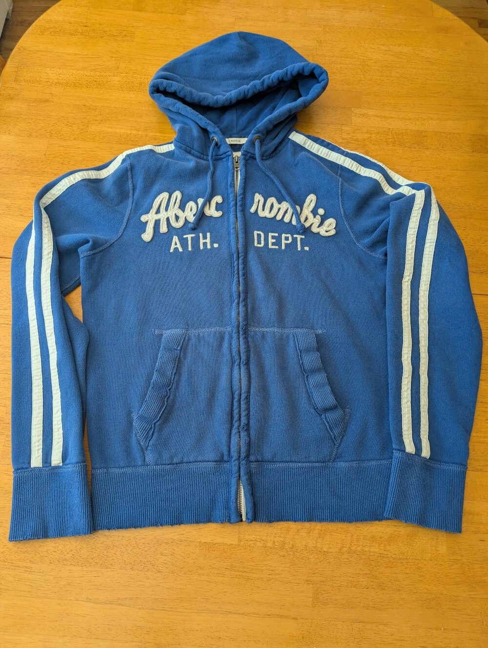 Abercrombie & Fitch Blue Hooded Zip with White Stripes Size Large